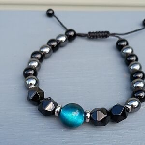 Elegant Black and Blue Bracelet with Centerpiece Adjustable Warrior Bracelet